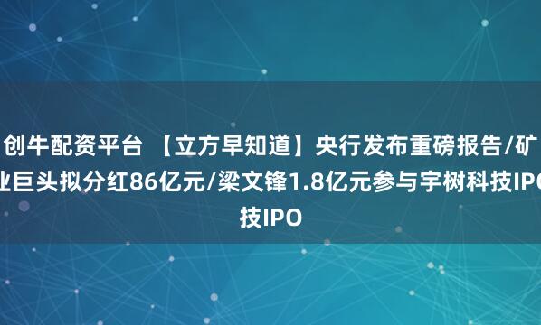 创牛配资平台 【立方早知道】央行发布重磅报告/矿业巨头拟分红86亿元/梁文锋1.8亿元参与宇树科技IPO